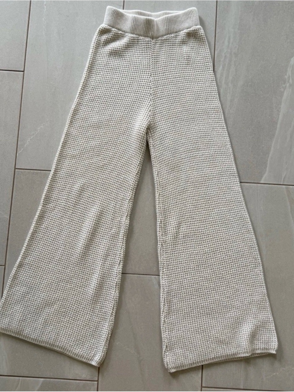 Sincerely Jules Cream Waffle Knit Wide Leg Lounge Pants Women’s Small